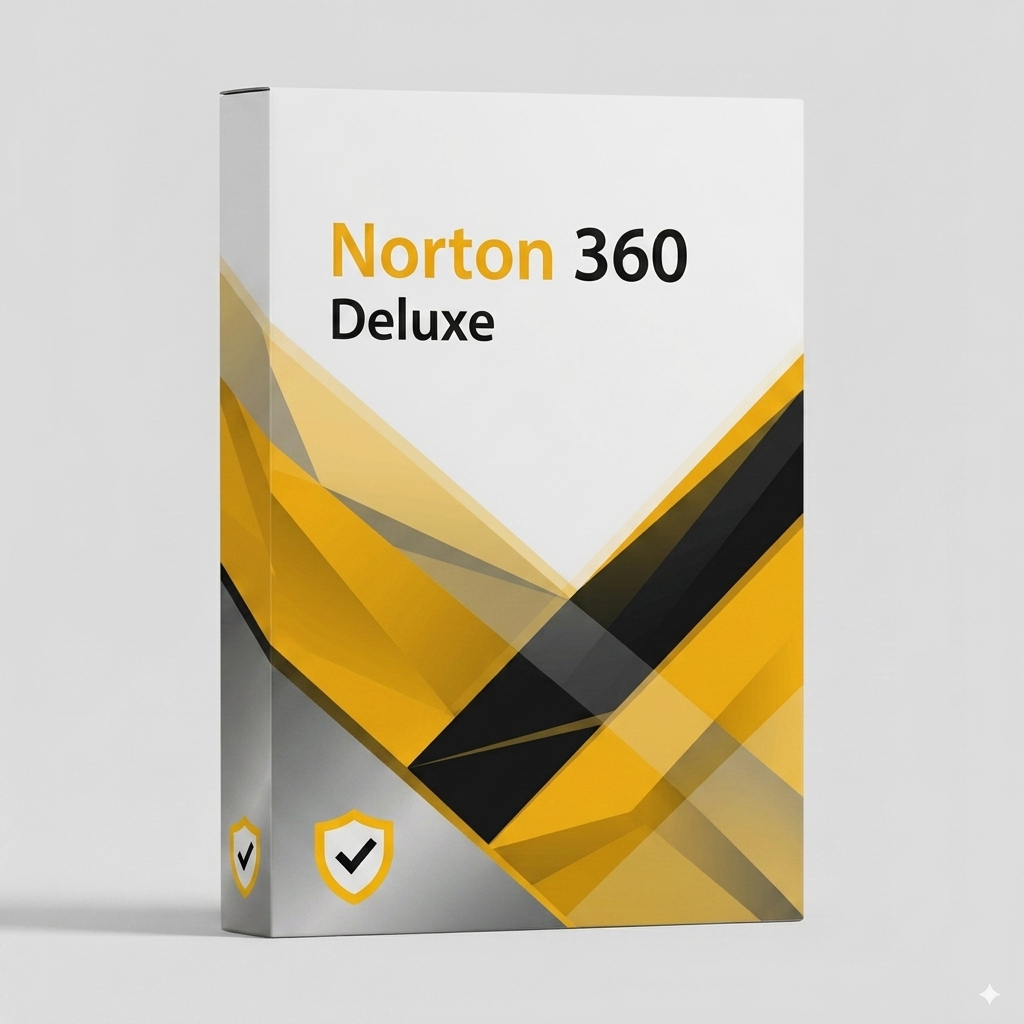 norton-deluxe-sd Norton 360 Deluxe antivírus szoftver doboza sárga és fekete dizájnnal.