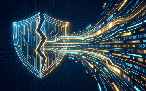 Izzó neon pajzs szimbólum, amely bináris kódot излучает, a digitális biztonság és szoftver védelmet reprezentálja.