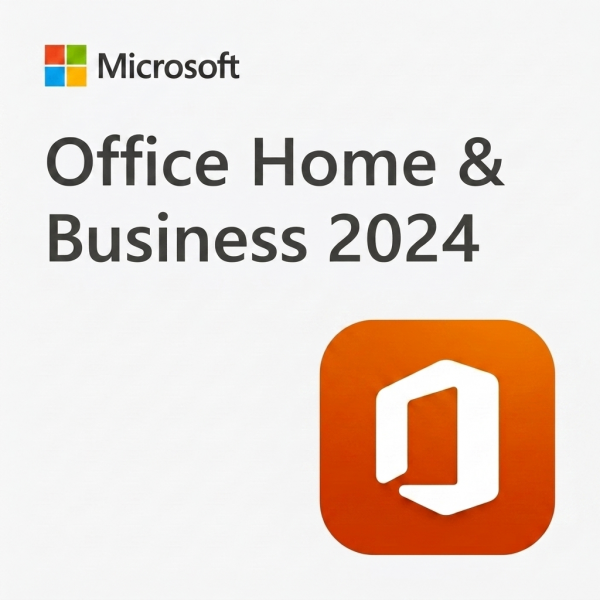 Microsoft Office Home & Business 2024 szoftver logója és termékneve fehér háttéren.