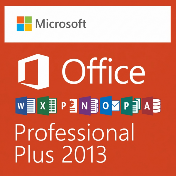 Microsoft Office Professional Plus 2013 szoftvercsomag logója és ikonjai.
