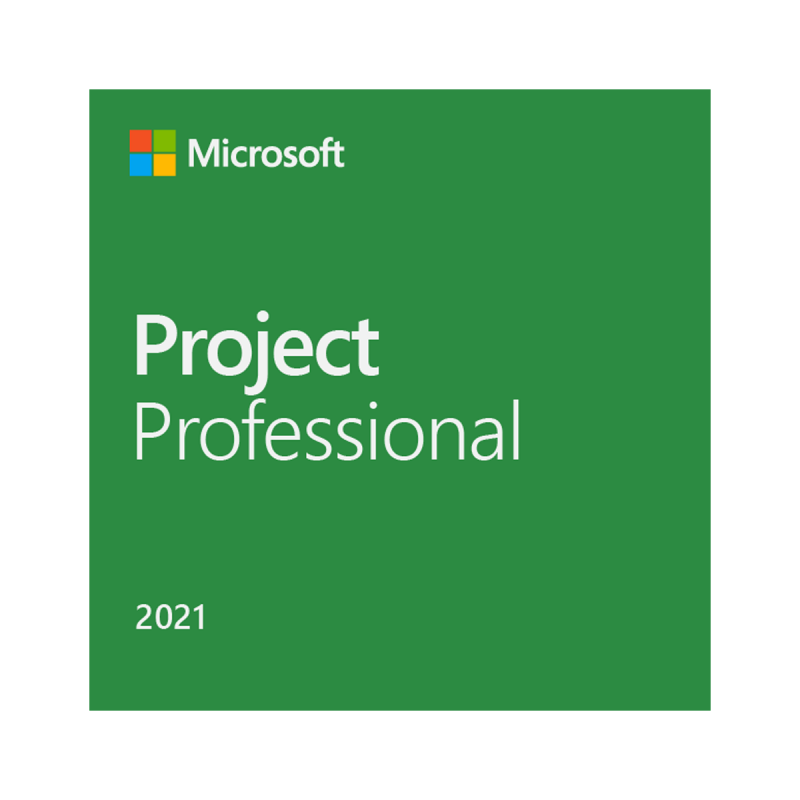 Microsoft Project Professional 2021 Microsoft Project Professional 2021 szoftver termékkép logóval és zöld háttérrel