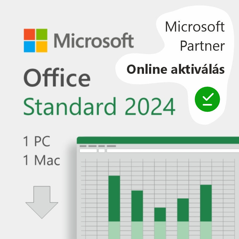 Office Standard 2024 Microsoft Office Standard 2024 szoftver licenc 1 PC és 1 Mac-re, online aktiválással, Microsoft Partner által.