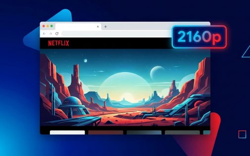 Netflix streaming szolgáltatás 2160p felbontással megjelenített sci-fi tájképpel a böngészőben.