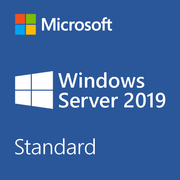 Microsoft Windows Server 2019 Standard logó kék háttéren